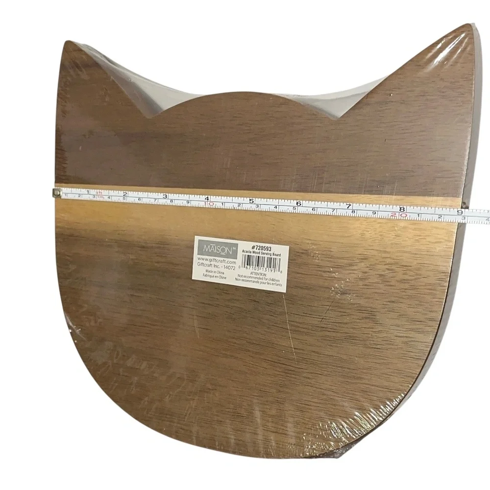 NWT Maison Acacia Wood Cat Charcuterie Cutting Serving Board Kitty Face Present